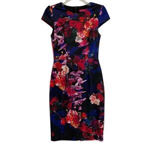 Betsey Johnson Floral Sheath Dress Sz 2 Cocktail Dark Romantic Holiday Valentine